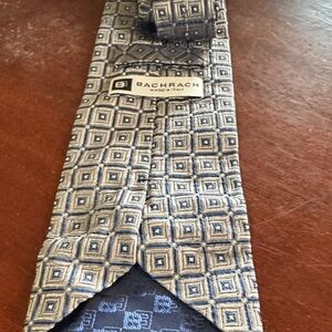 Bachrach Geometric Blue and silver 100% silk tie